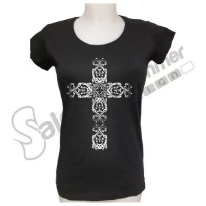 T-Shirt Maglietta Nero Croce Tribale Cotone Donna Salento Summer Design Ruffano